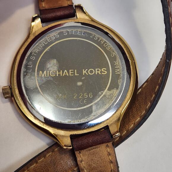 Michael Kors Slim Runway Double Wrap Watch Brown Leather Gold Tone Face Works main image 7